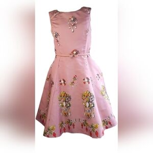 *$3,890 NEW W. TAG OSCAR DE LA RENTA SILK PINK JEWEL RUNWAY DRESS US 8 M